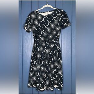 Lularoe Black Dandelion Wishes Pleated Amelia Dress Small LLR Retro Whimsigoth